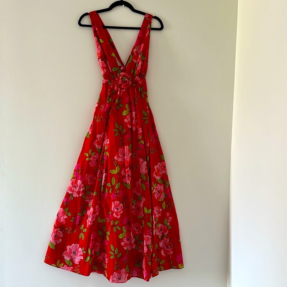 J.CREW Cotton voile rosette plunge maxi dress in peony vines - Picture 6 of 12